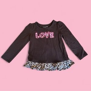 Wonderkids Brown and Pink Cheetah Print, Long Sleeve Tee with Ruffle Hem